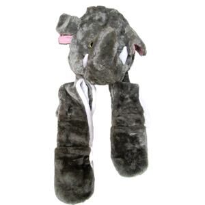 Bioterti Unisex Child's Plush Hat with Hand Mittens, Elephant Theme, Size Medium
